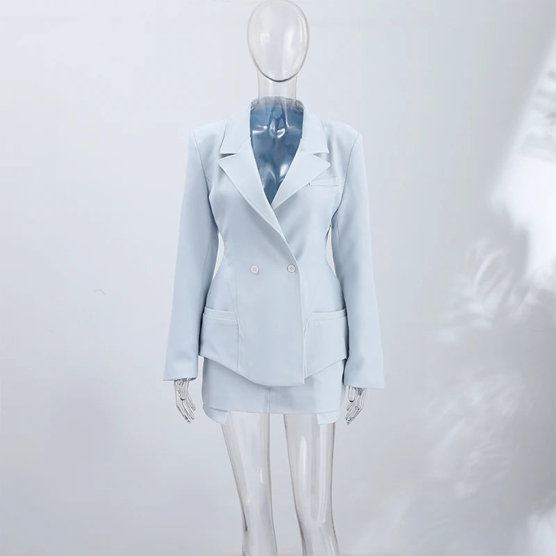 Double-Breasted Blazer and Mini Shorts Set for Women
