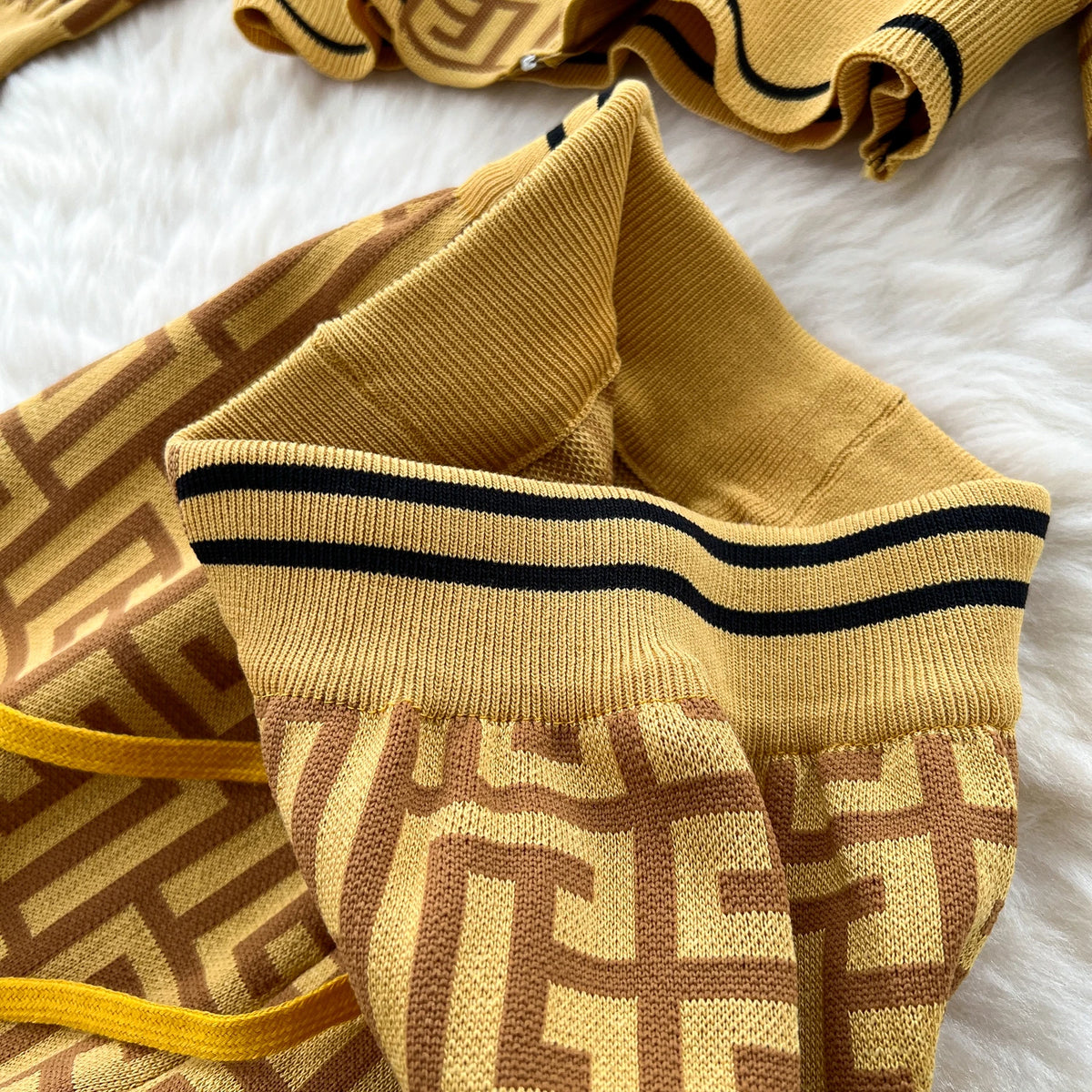 Geometric Print Hooded Knit Two Piece Set for Women