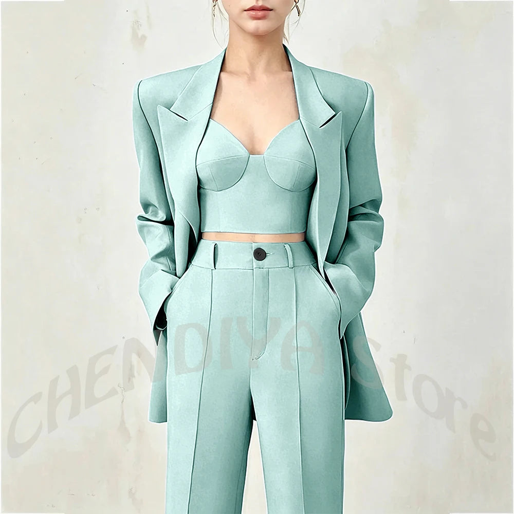 Business Casual Women's Suit Two Piece Peaked Lapel Stylish Double Breasted Formal Outfit Female Jacket Pants Customized