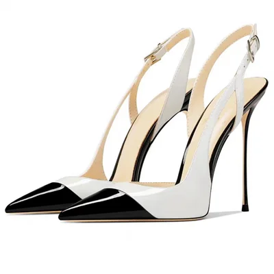 Patent Leather Pointed Toe Pumps With Rhinestone Ankle Strap for Women