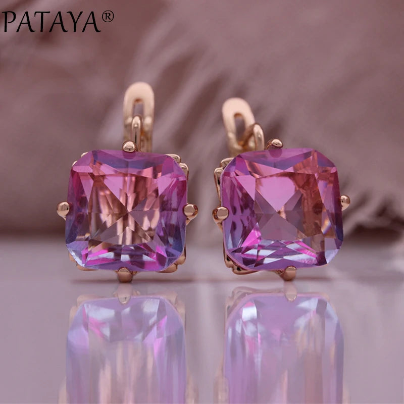 Rose Gold Square Zircon Drop Earrings