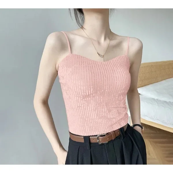 Knit Crop Tops for Women Sleeveless Sexy Vests New Spring Summer 2025 Backless Off Shoulder with Bra Pad Slim Casual Tank Camis
