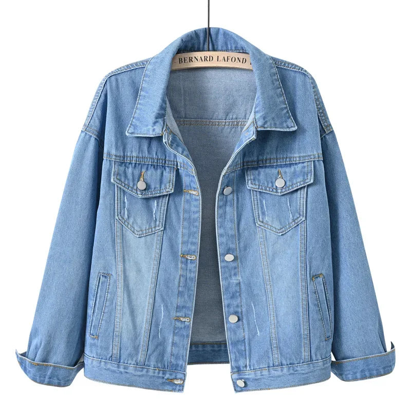 Long Sleeved Single Breasted Denim Coat with Lapel for Women