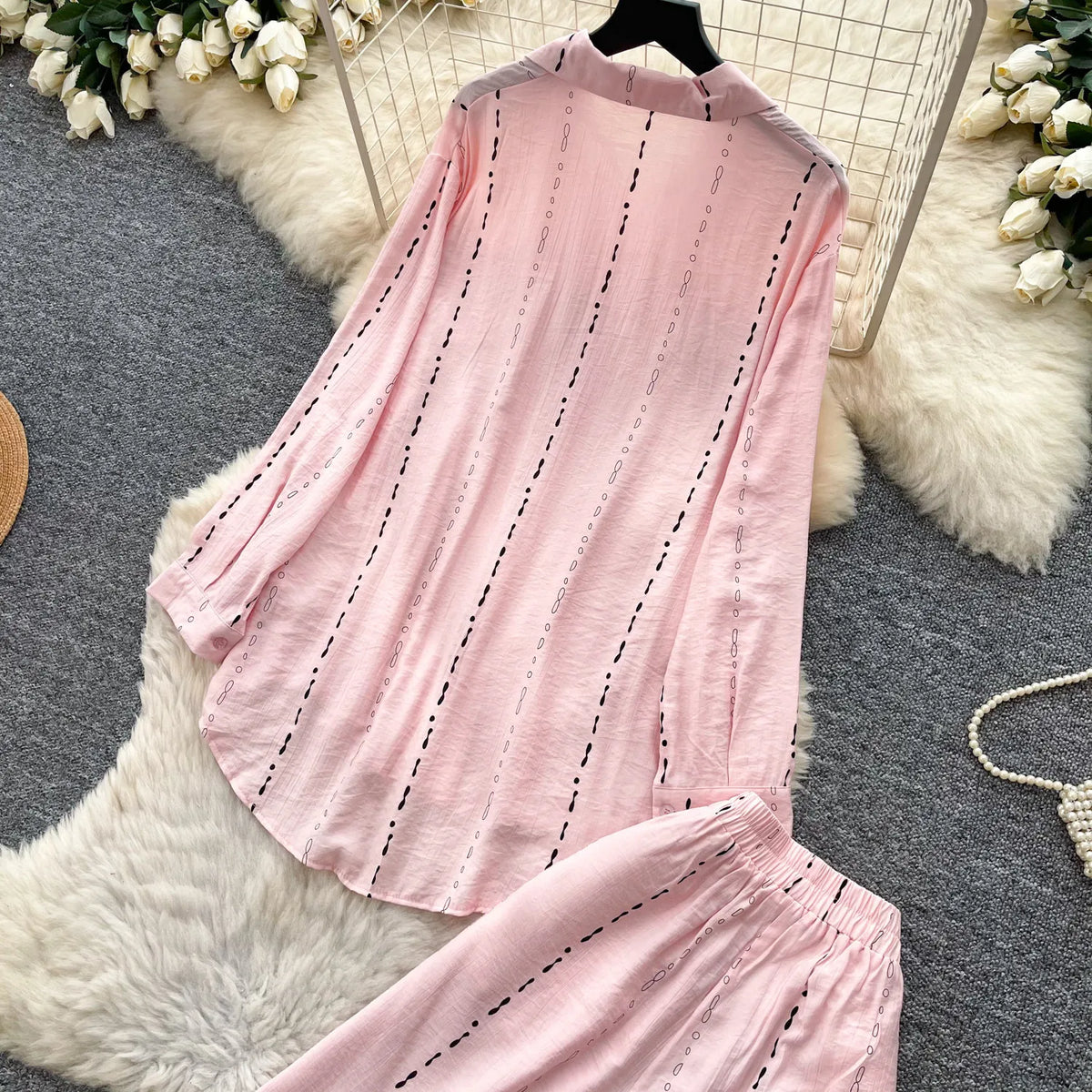 Collared Shirt and Wide Leg Pants Set