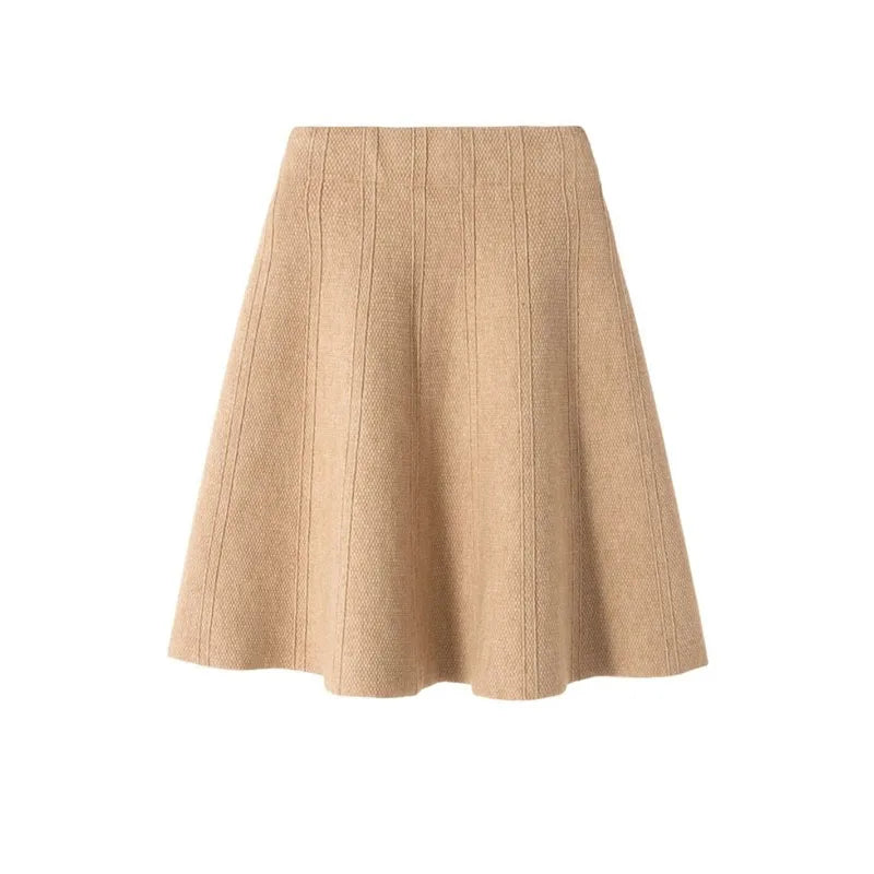 Solid Color High Waist Elastic Knitted Mini Skirt For Women