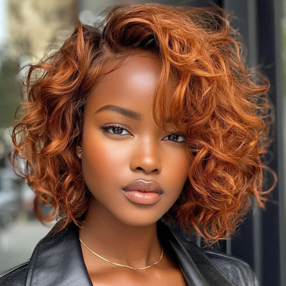 Long Wavy Lace Front Human Hair Bob Wig with C Part for Women