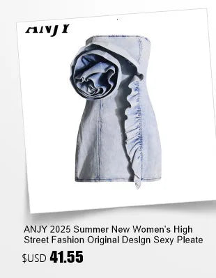 ANJY Summer New Women Y2K Streetwear Ins Fashion Sexy Hot Lace Patchwork Denim Camisole Vest Casual Drawstring Fifth Pants A7219