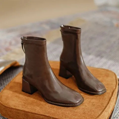 Square Toe Block Heel Ankle Boots