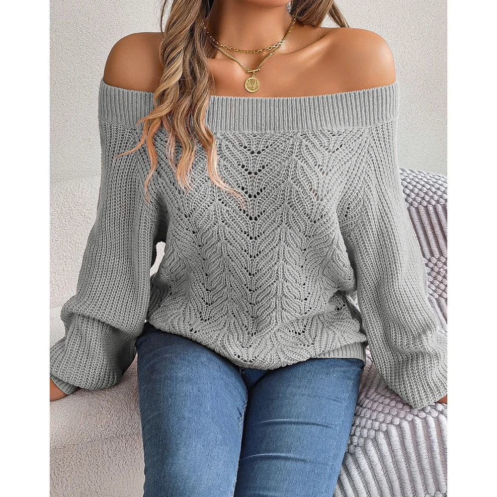 Women Off Shoulder Long Sleeve Knit Sweater Female Spring Casual Top y2k Clothes Streetwear