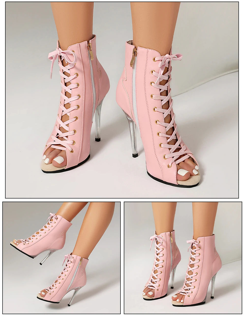 Lace-Up Crystal Heel Ballroom Dance Boots for Women