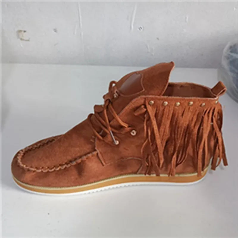 Vintage Pointed Toe Suede Western Ankle Boots With Tassels For Women