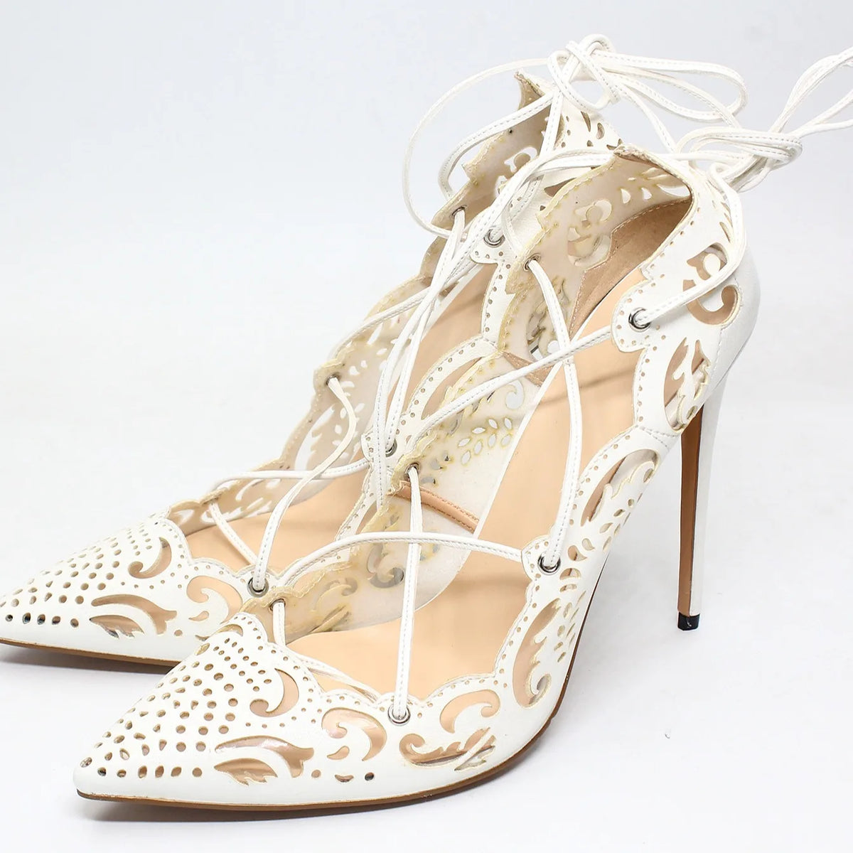 Pointed Toe Lace-Up Thin High Heel Pumps for Women