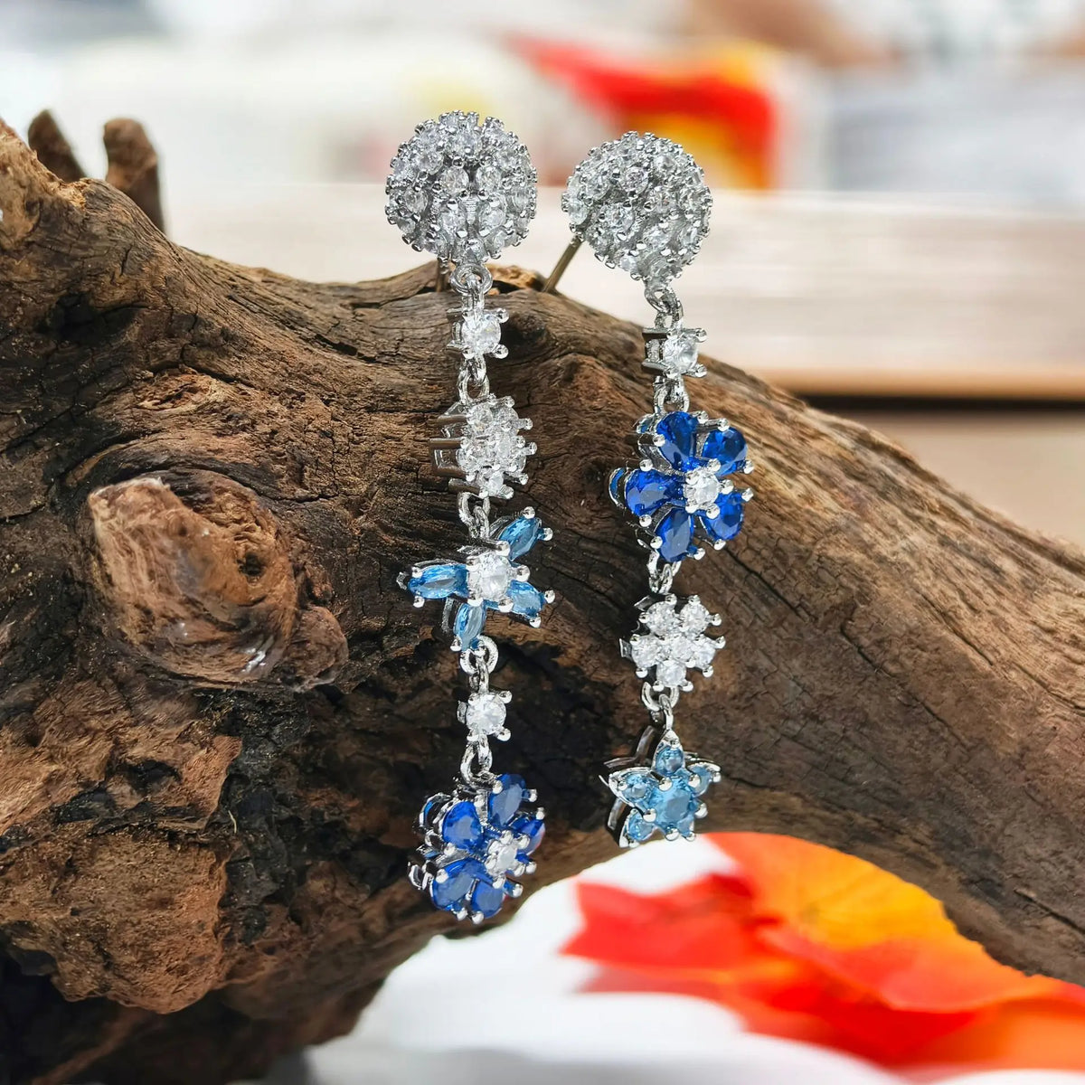Vintage Blue Floral Zircon Necklace and Bracelet Set for Women