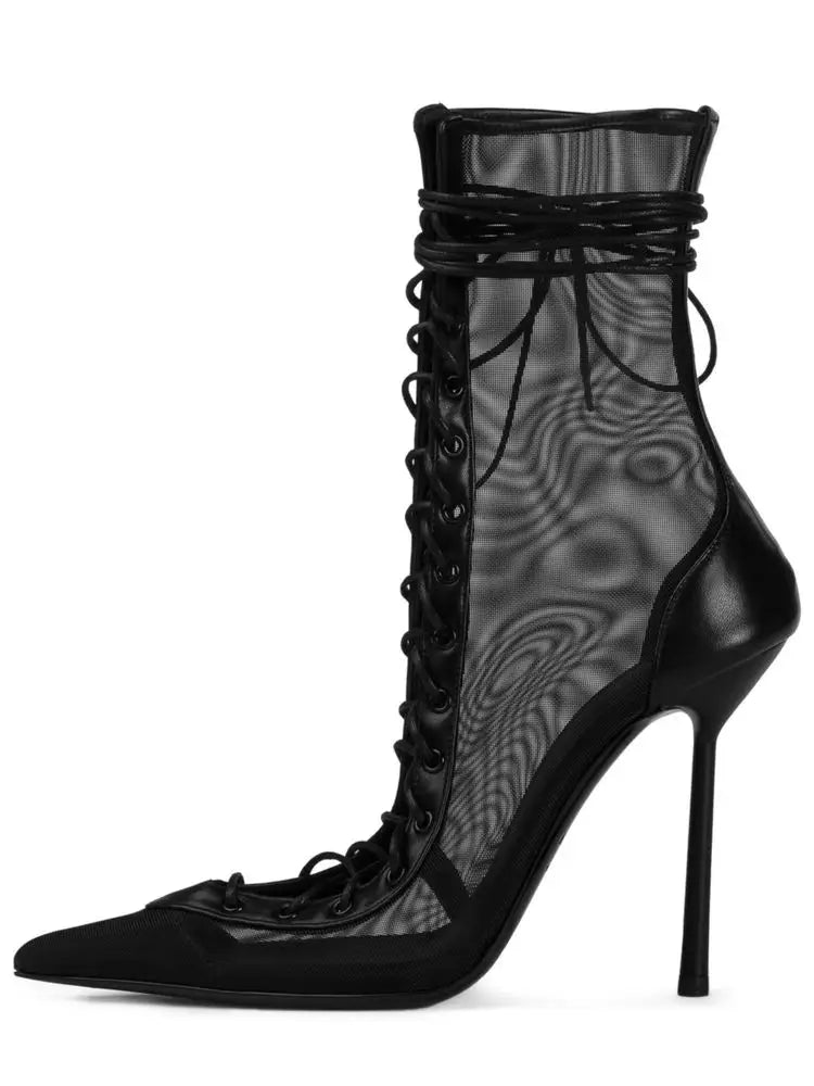 Lace Up Knee High Heeled Boots With Side Zipper for Women