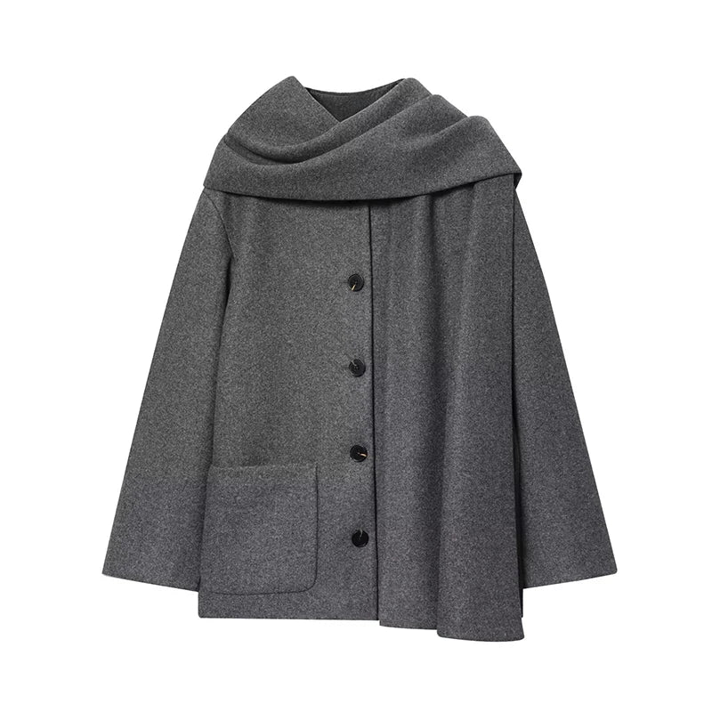 Classic Long Trench Coat With Detachable Scarf for Women