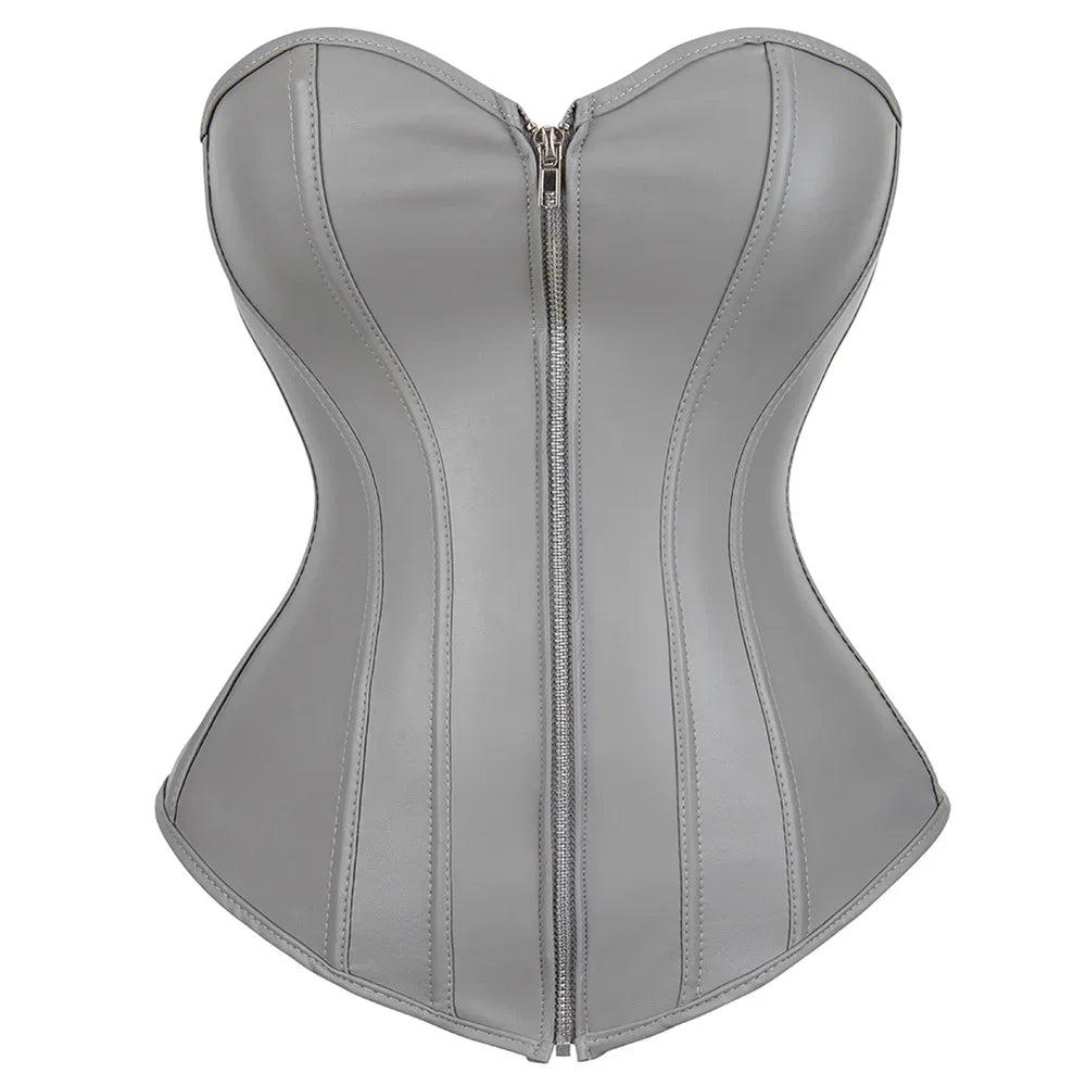 Steampunk Faux Leather Overbust Corset With Zipper for Women