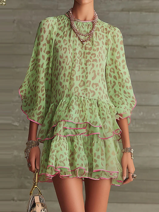 Green Leopard Print Mini Dress