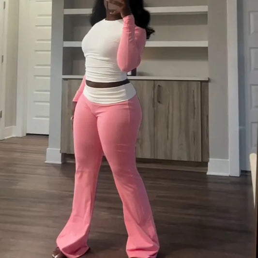 Sporty Casual Tracksuit Sets Womens Clothing 2 Pieces Set Active Wear Long Sleeve Top and Flare Pants Joggers Workout Sweatsuits