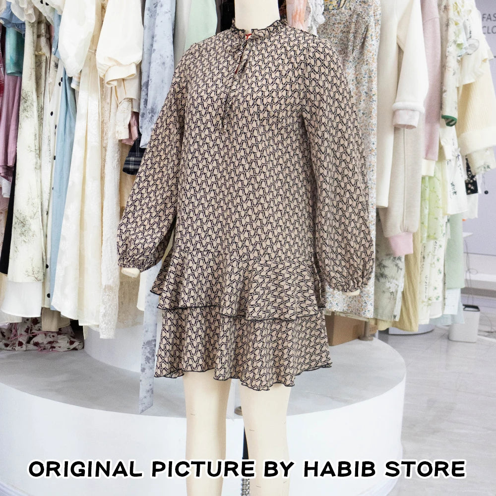 Ruffled Bow Knit Mini Dress Women's Summer Paisley  Print Contrast Cardigan Lace-Up Elegant Dress Female Knitwear Bandage Dress