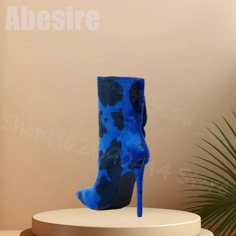 Camouflage Pointed Toe High Heel Ankle Boots for Women