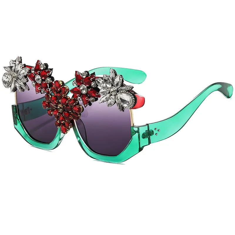 Oversized Floral Rhinestone Sunglasses