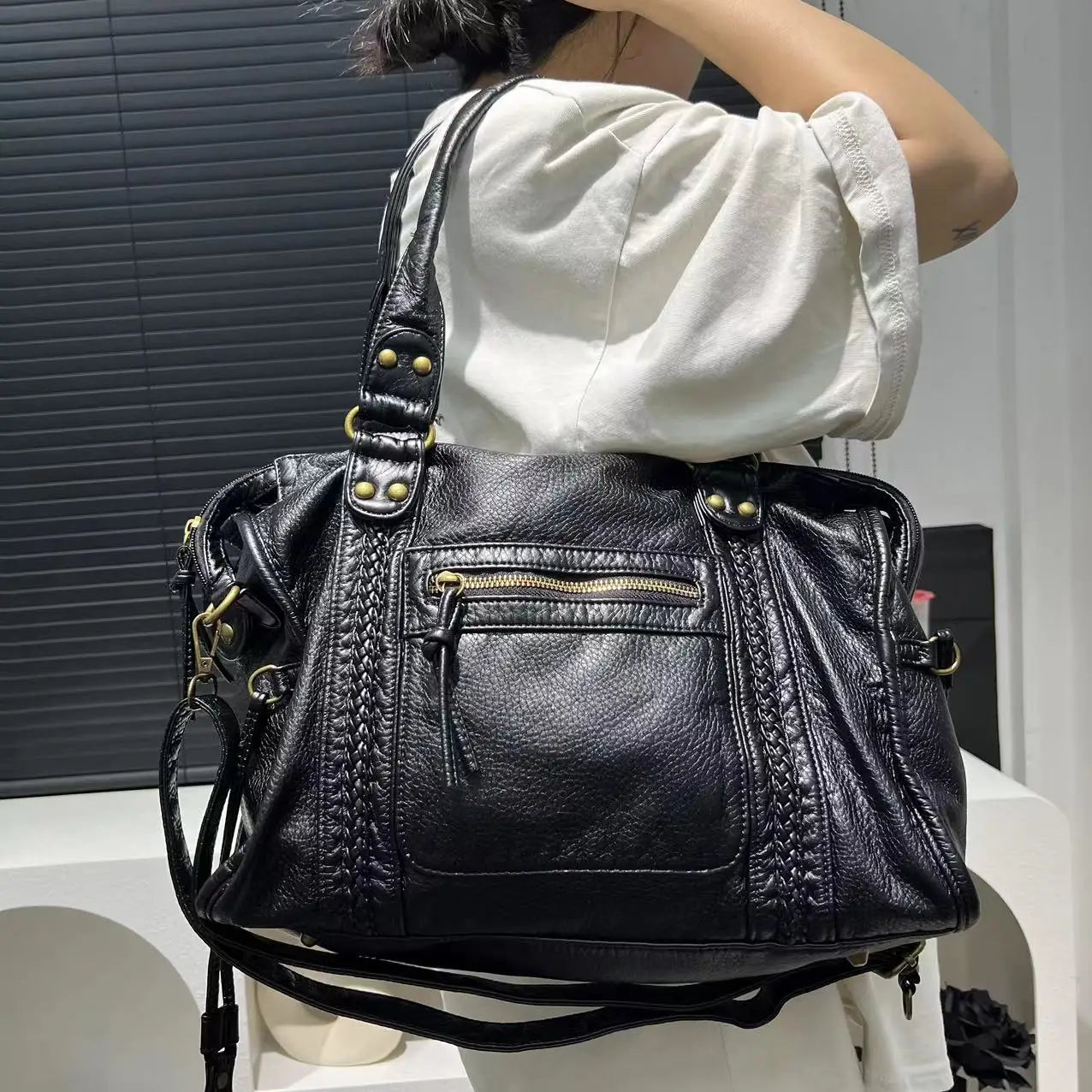 Large Capacity Retro Distressed Shoulder Crossbody Bag for Women