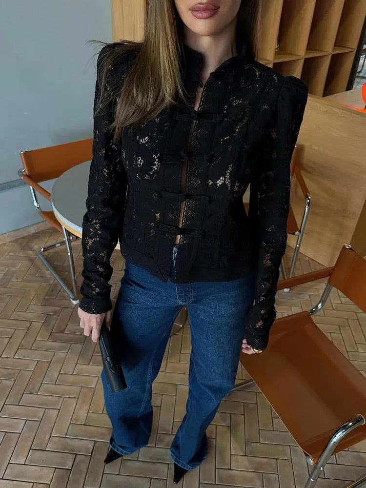 Lace See Through Hollow Out Blouse