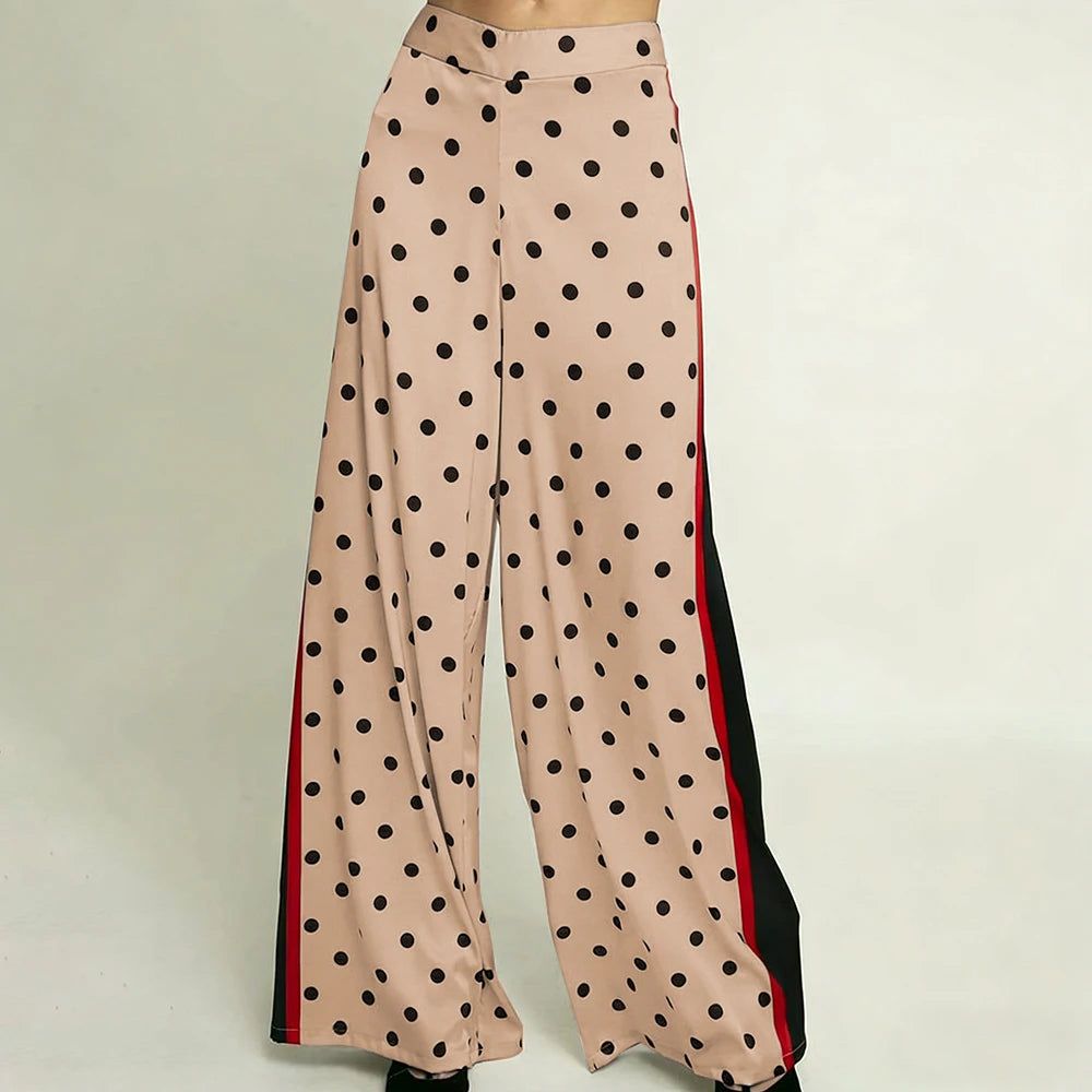 Elegant High Waist Polka Dot Wide Leg Satin Pants For Women