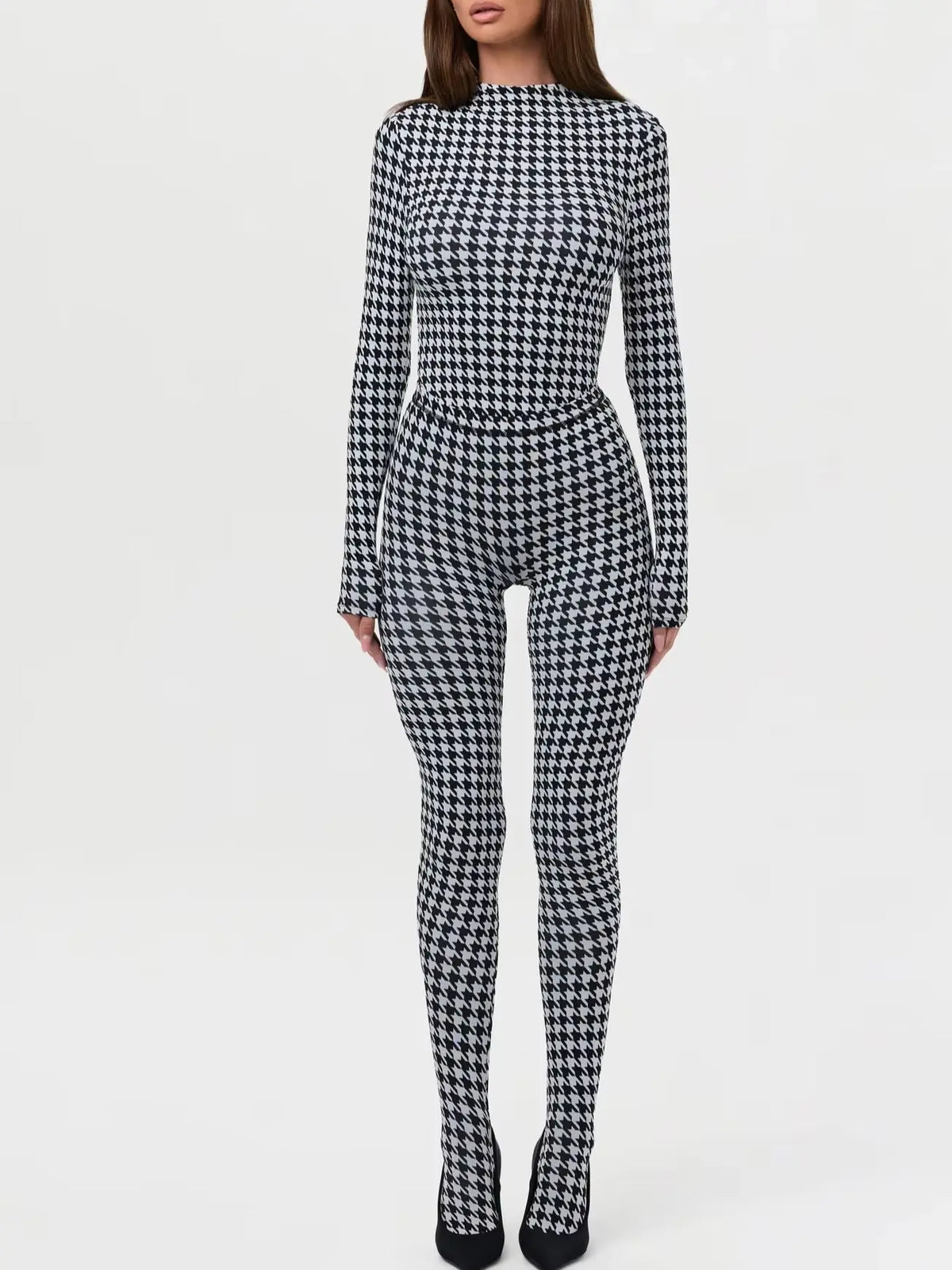 Printed High Neck Long Sleeve Slim Fit Jumpsuit for Women