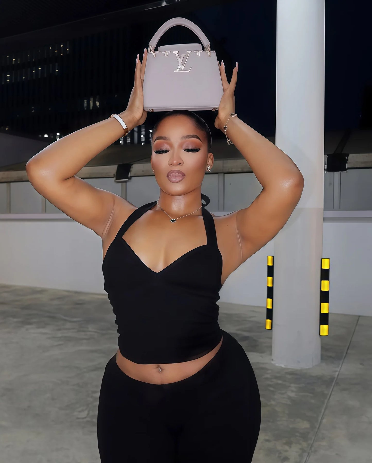 Solid Color Halter Neck Crop Top Two Piece Set for Women