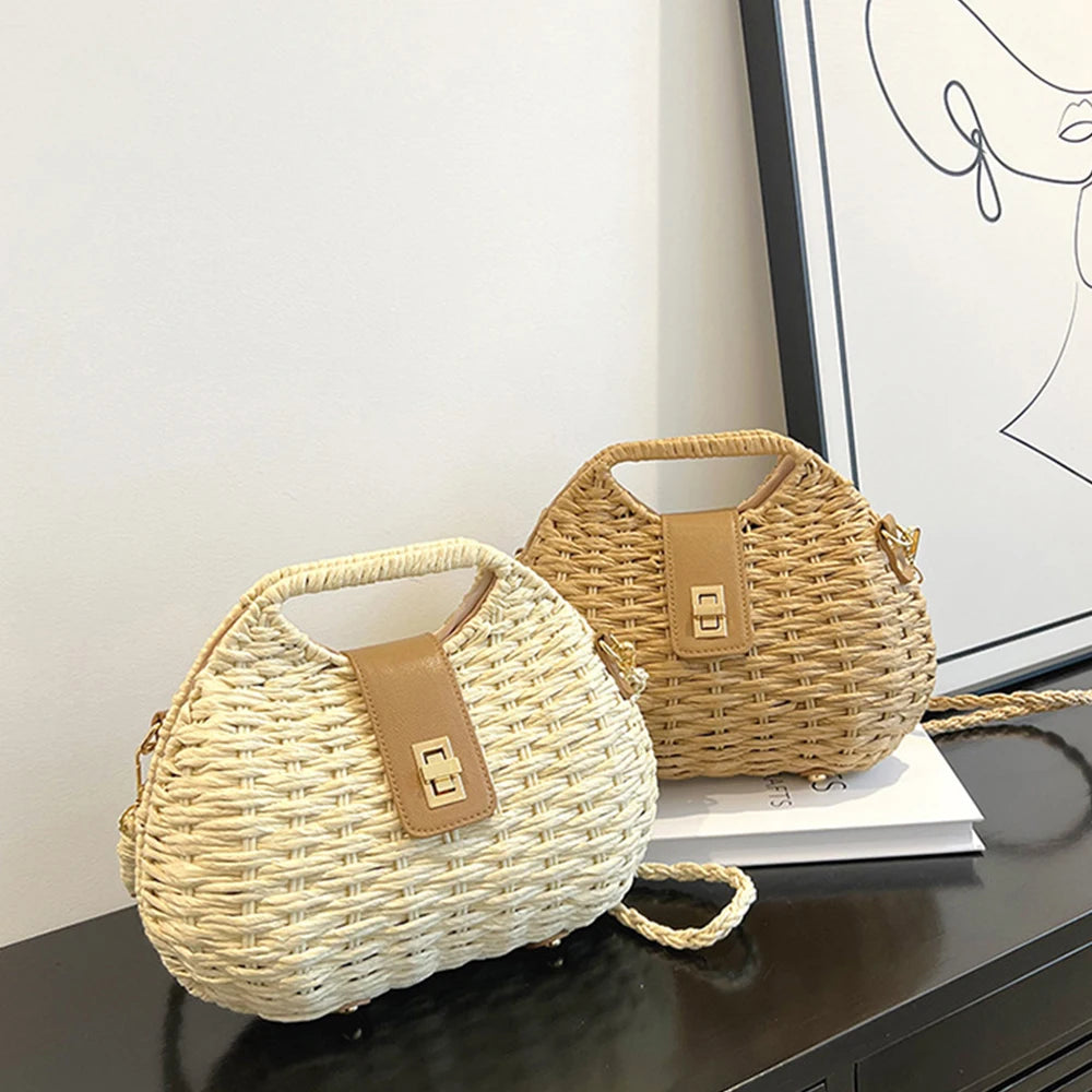 Trendy Handwoven Wicker Straw Shoulder Bag for Women