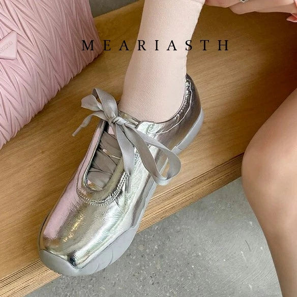 Round Toe Soft Sole Lace Up Casual Ballet Flats For Women