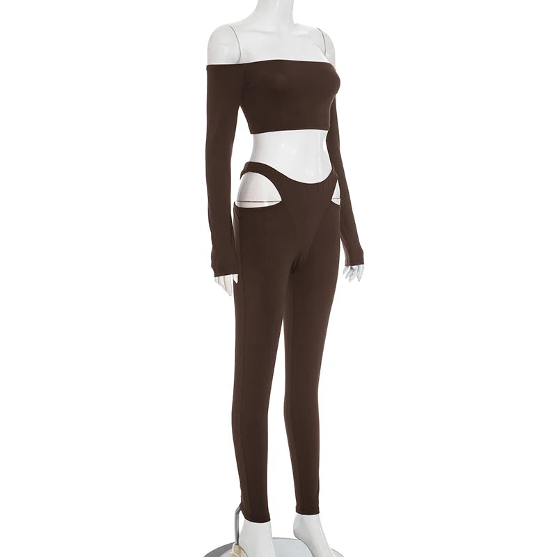 Slash-Neck Crop Top Two-Piece Set