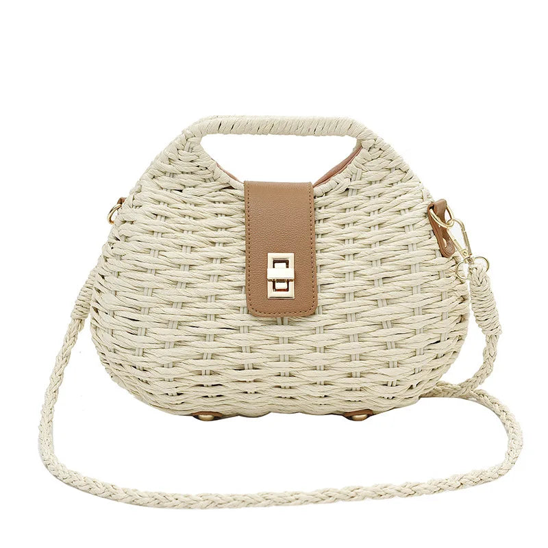 Trendy Handwoven Wicker Straw Shoulder Bag for Women