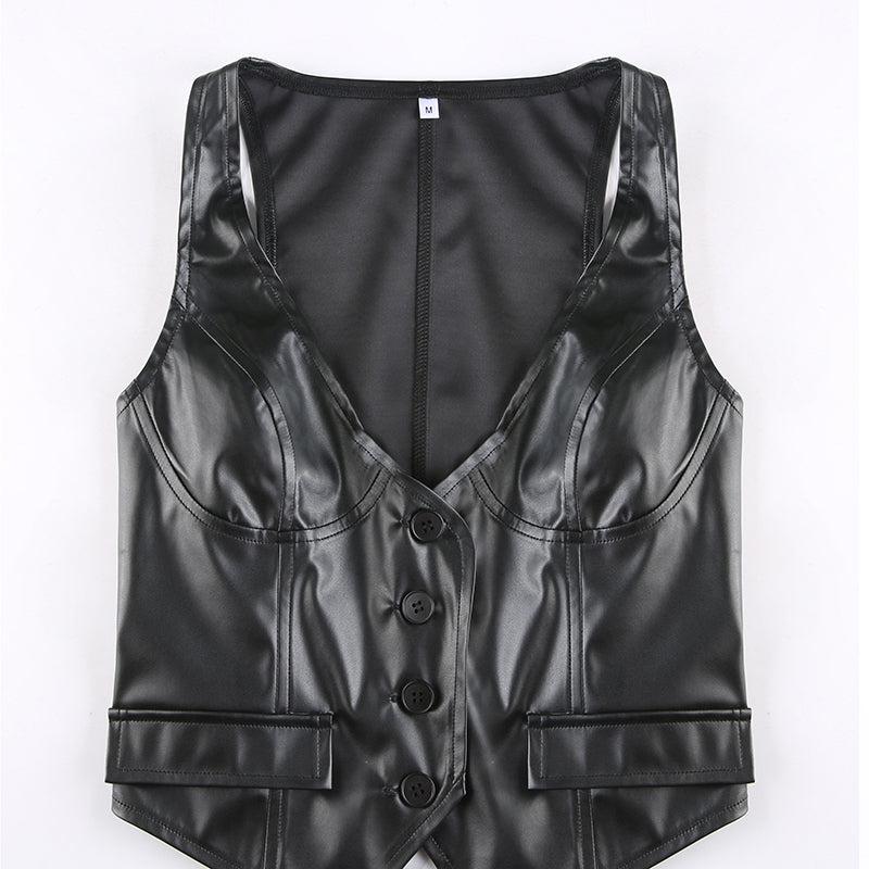 Vintage V Neck Button Up Sleeveless Vest for Women