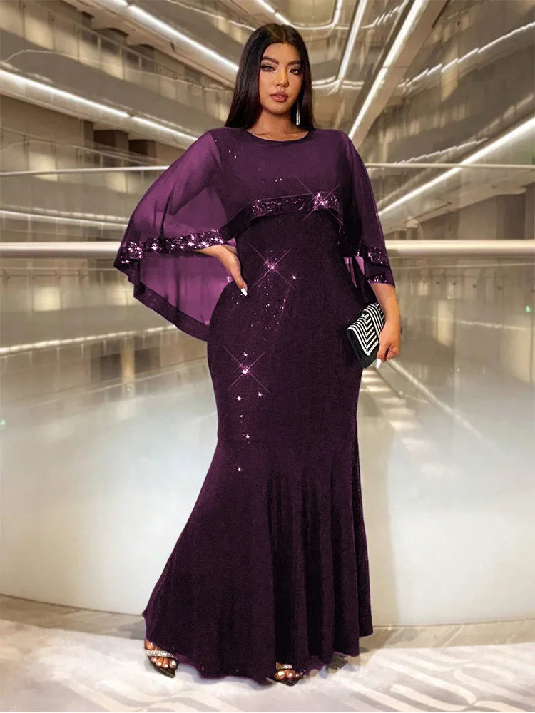 Plus Size Sequin Shawl Evening Gown
