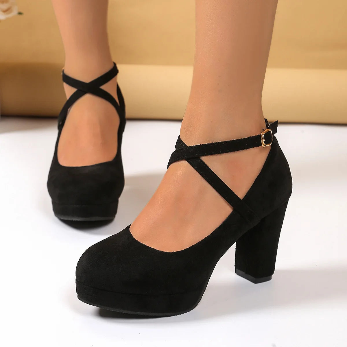 Square Heel Mary Jane Pump With Buckle