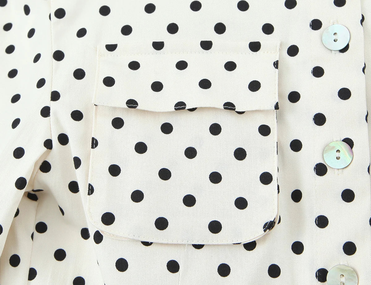 Polka Dot Shirt Jacket and Capri Pants Two Piece Set for Women