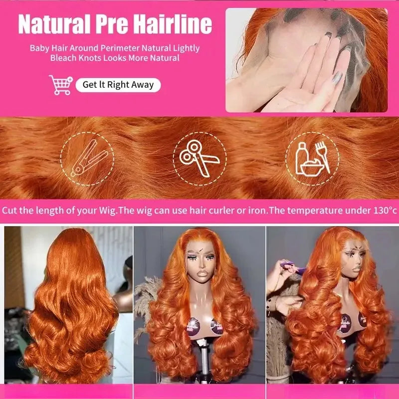 Ginger Orange Body Wave Human Hair Wig