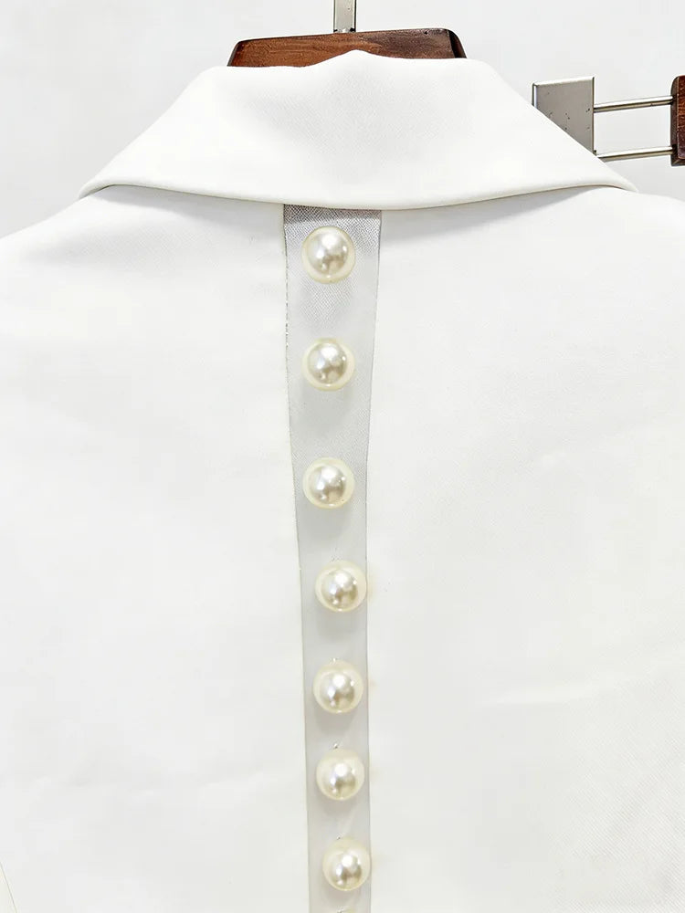 HIGH STREET Newest 2026 Designer Runway Suit Set Women's Pearls Beaded Gauze Patchwork Slim Fitting Blazer Pants Set