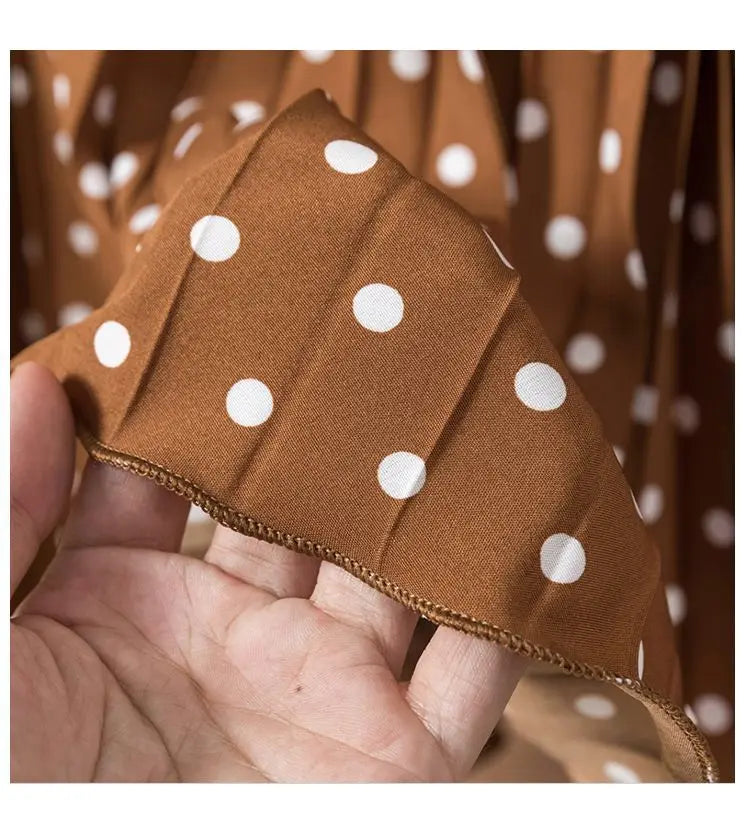 Polka Dot Pleated High Waisted Midi Dress for Women