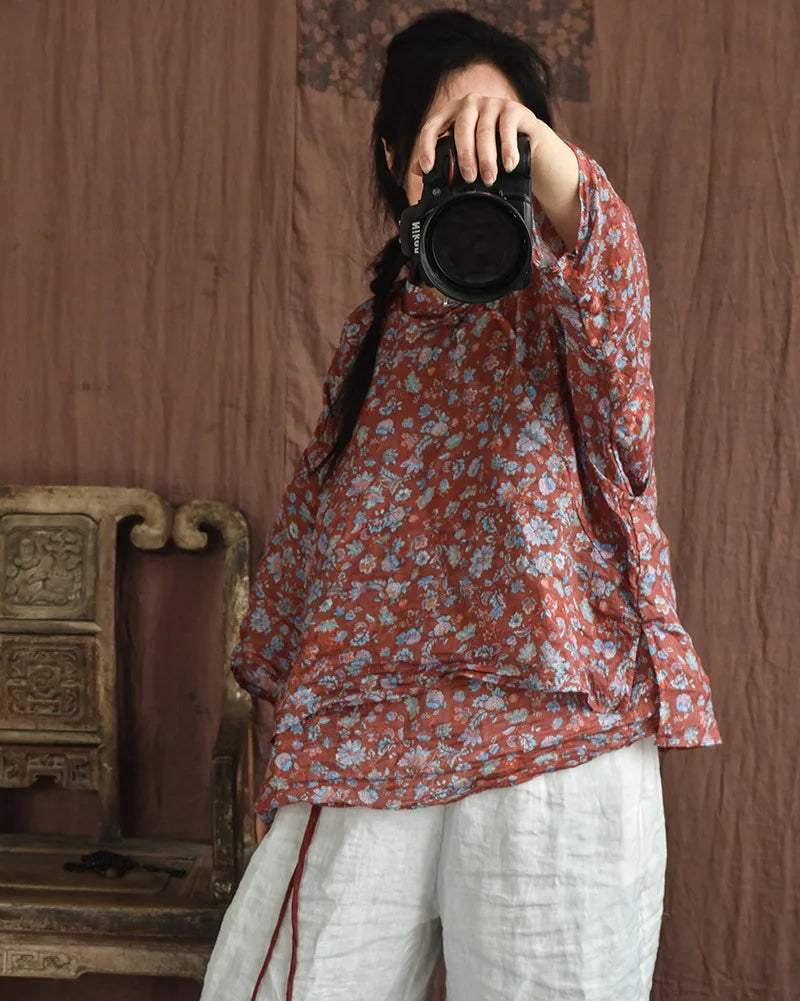 Casual Linen Tank Top With Vintage Floral Print for Women
