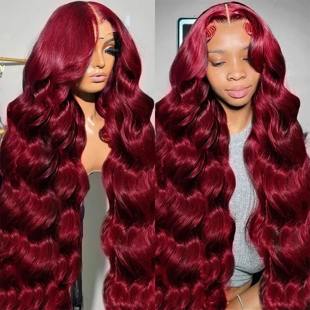 Luxury Burgundy Body Wave Lace Front Human Hair Wig For Women