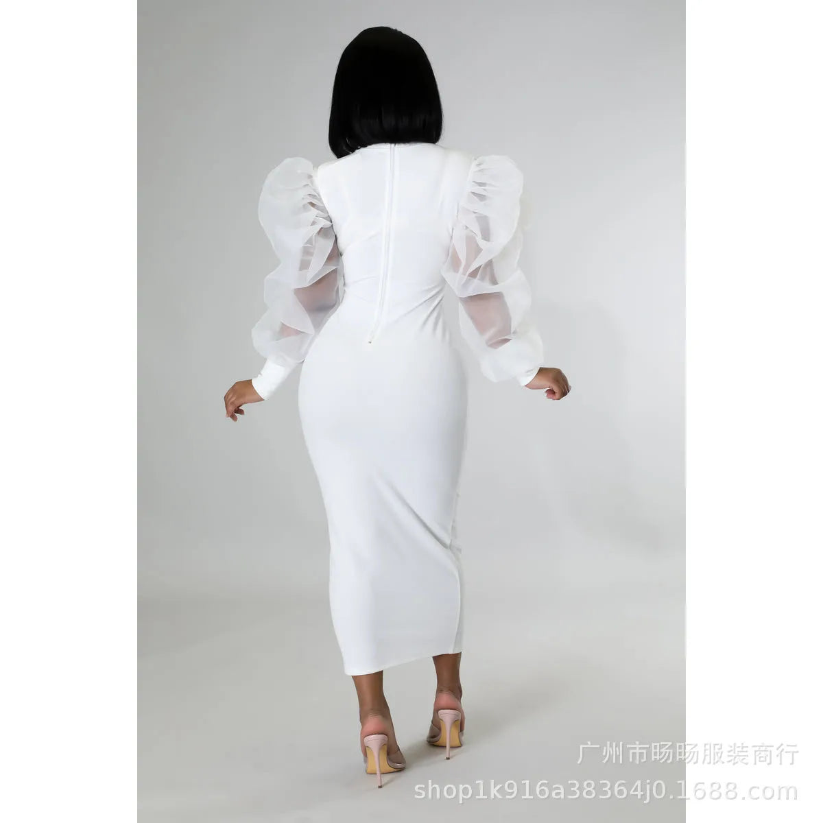 Women White Long Dress Lace Lantern Full Sleeve Round Neck A Line Dresses Elegant Ladies Splice Skirts Autumn Formal Vestidos