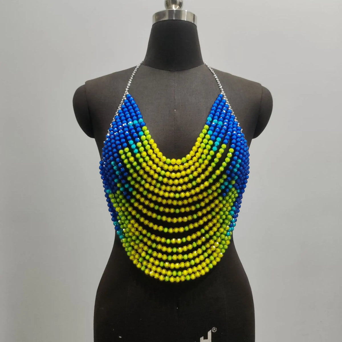 Multicolor Crystal Beaded Fringe Halter Top For Women