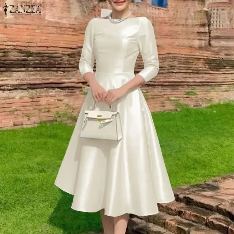 Satin Boatneck Midi Dress