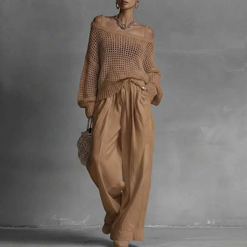 Summer Off Shoulder Crochet Knit Two Piece Set for Women