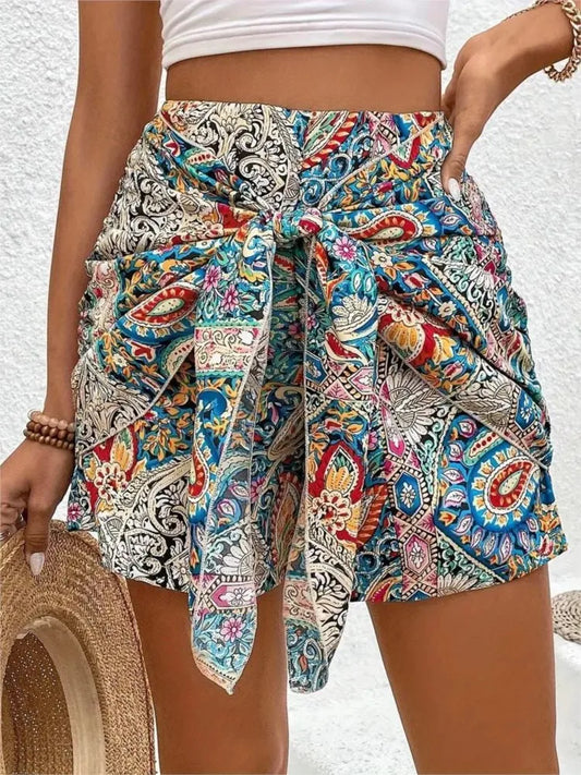 Boho Floral Print High Waist Shorts