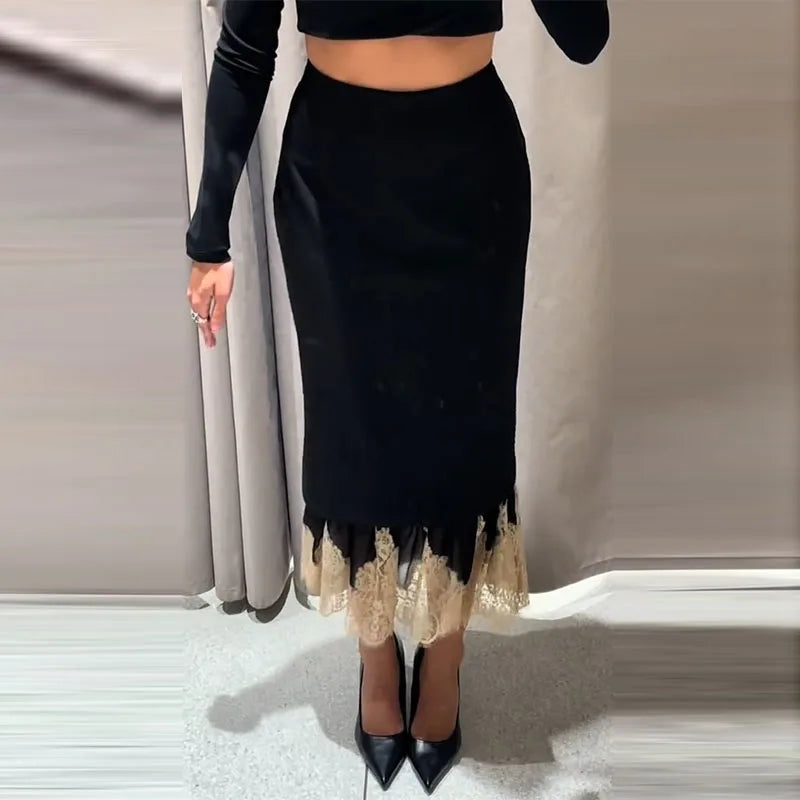 Lace Patchwork Women's Party Dress Loose High Waist Hip Package Long Dresses Female 2026 Spring Fashion Woman Evening Outwears