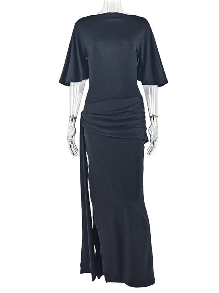 Backless Maxi Dress With Ribbon Decoration and Half Sleeve for Women